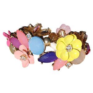 Beautiful Floral Flower Gold Tone Rhinestone Stretch Bracelet Fashion Jewelry